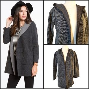 Marine Layer Long Grey Fleece Hooded Chevron Charleston Jacket